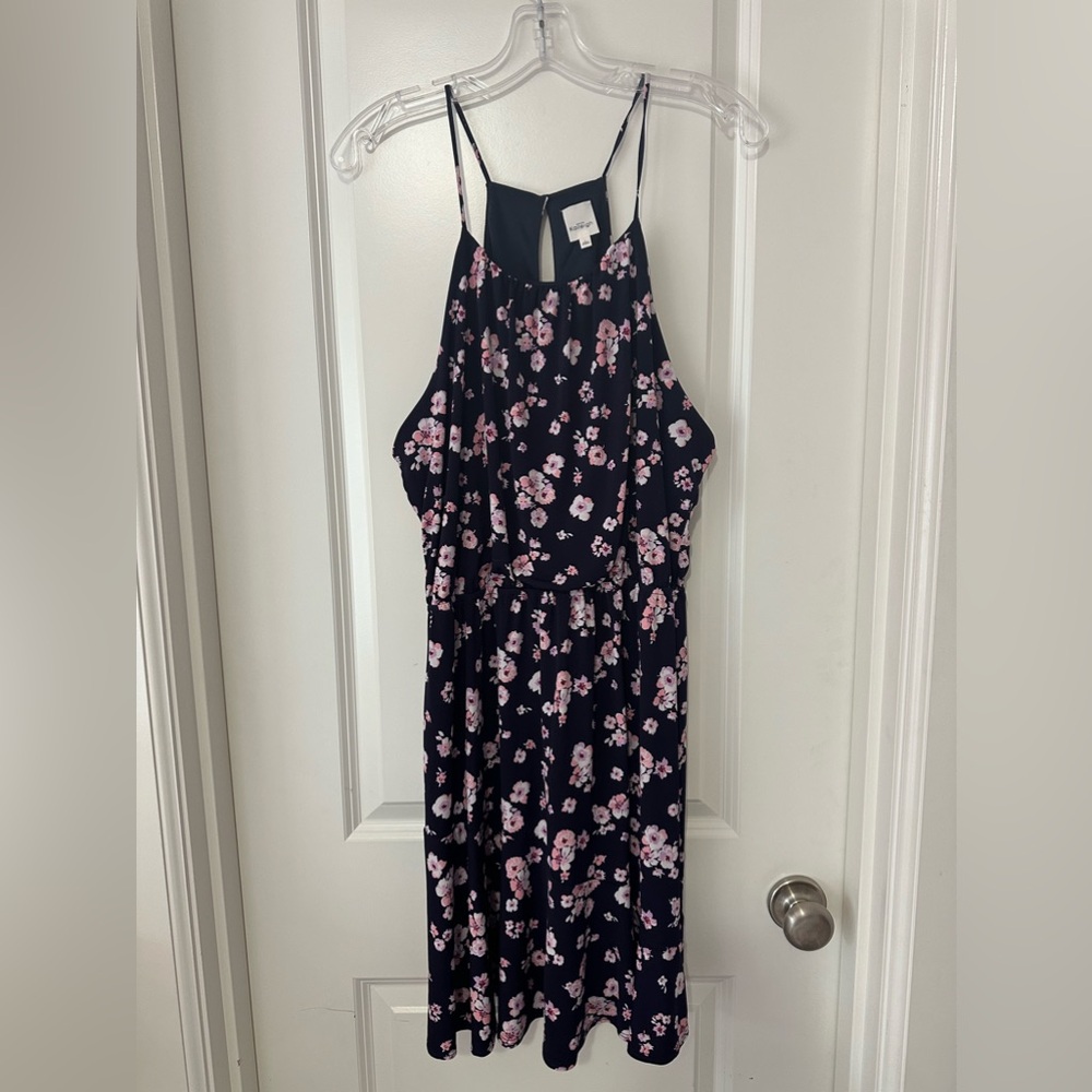 NWOT Kaileigh Navy/Pink Floral Halter Dress SzL